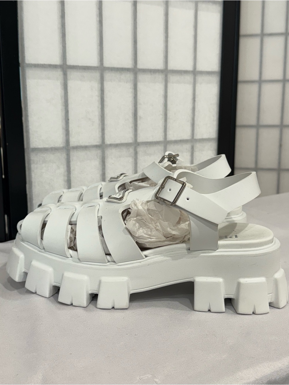 Prada Monolith White Rubber Fisherman Sandals Chunky Lug Sole Platform Shoes - Picture 2 of 11